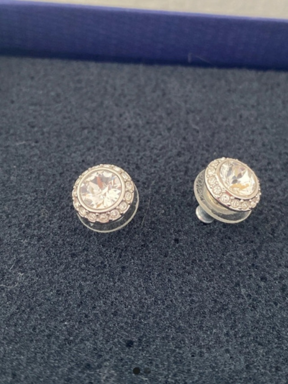 Swarovski Clear Crystal Halo Stud Earrings - Silver Tone